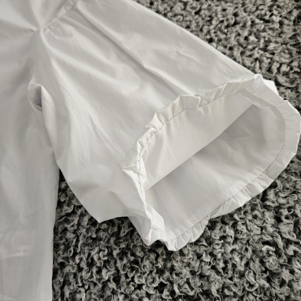 Zara White Cotton Blouse XS Balloon Puff Sleeve Summer Relaxed Boho Top - Picture 7 of 14